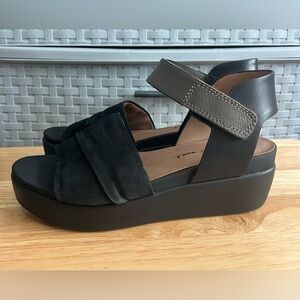 Naked Feet Koda Wedge Platform Sandals Black Brown size 8.5